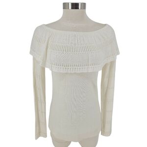 Simply Love Scarlett Sweater Ivory Boatneck Flutter Long Sleeve Knit Small